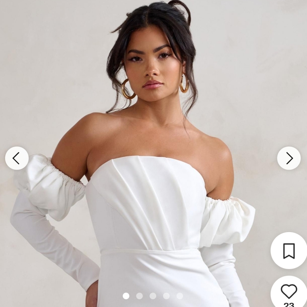 Club L London | Laurie White Bardot Puff Long Sleve Mini Dress